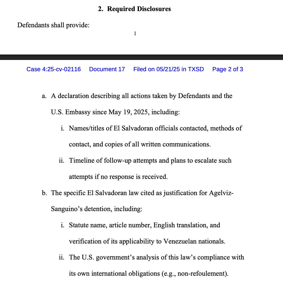 kyledcheney's tweet image. A federal judge in Texas is turning the screws on the Trump administration to reveal extensive details about its Alien Enemies Act deportations and arrangements with El Salvador.
Would expect an appeal or mandamus effort from the govt imminently.
storage.courtlistener.com/recap/gov.usco…