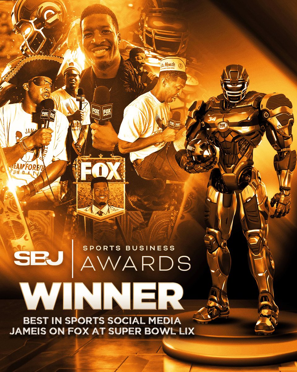 FOX Sports (@foxsports) on Twitter photo Jameis on FOX at Super Bowl LIX has won the <a href="/SBJ/">Sports Business Journal</a> award for Best in Sports Social Media.
<a href="/NFLonFOX/">FOX Sports: NFL</a> | <a href="/Jaboowins/">Jameis Winston</a> Jameis on FOX at Super Bowl LIX has won the <a href="/SBJ/">Sports Business Journal</a> award for Best in Sports Social Media.
<a href="/NFLonFOX/">FOX Sports: NFL</a> | <a href="/Jaboowins/">Jameis Winston</a>