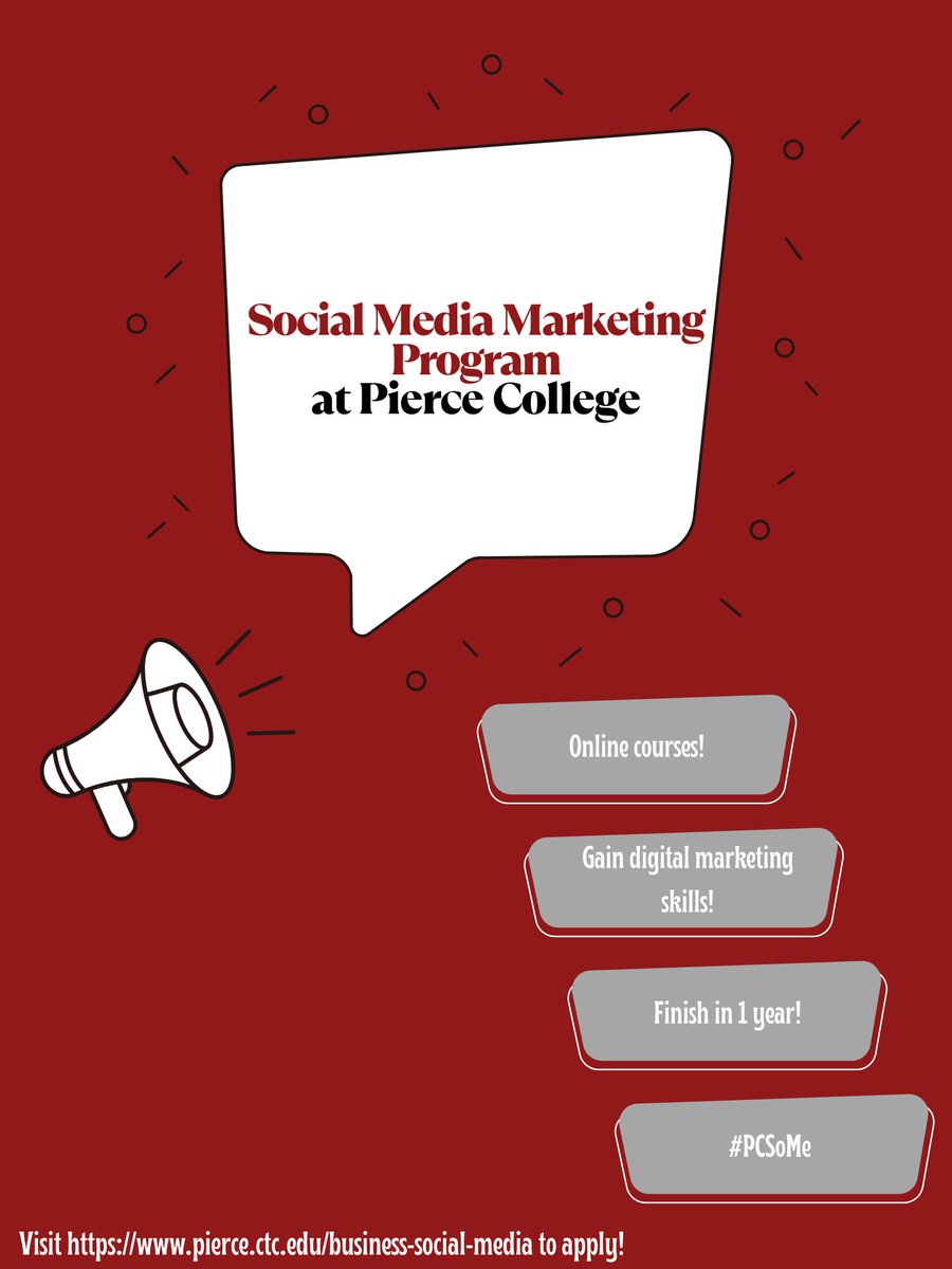 sai_suthisan's tweet image. Learn how to market your business on social media by applying for the Social Media Marketing Program at Pierce College! 
#PCSoMe #SocialMediaMarketing