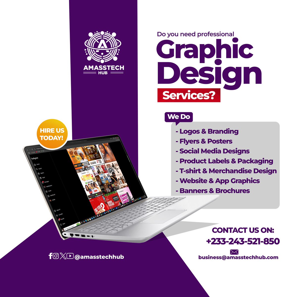 amasstechhub's tweet image. Your brand deserves to look its best.
From logos to flyers, we design visuals that speak volumes.
Let your brand stand out with AmasTechHub & Amass Multimedia.
📩 DM us or call to get started today!
#GraphicDesign #BrandIdentity #AmassMultimedia #AmassTechHub