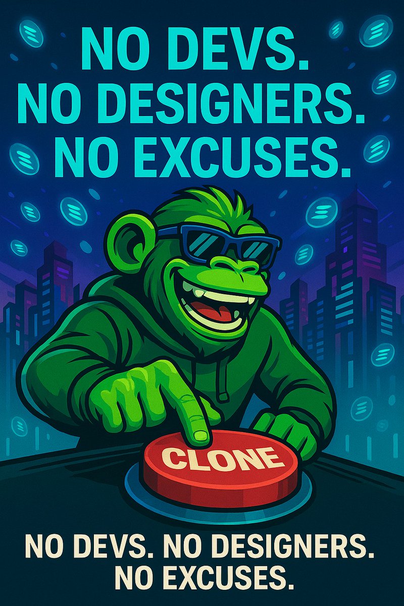 CloneMeFun's tweet image. No Devs. 
No Designers. 
No Excuses. 
One click. One coin. Zero barriers. Stop waiting. Start cloning. 🔥 CloneMe.fun