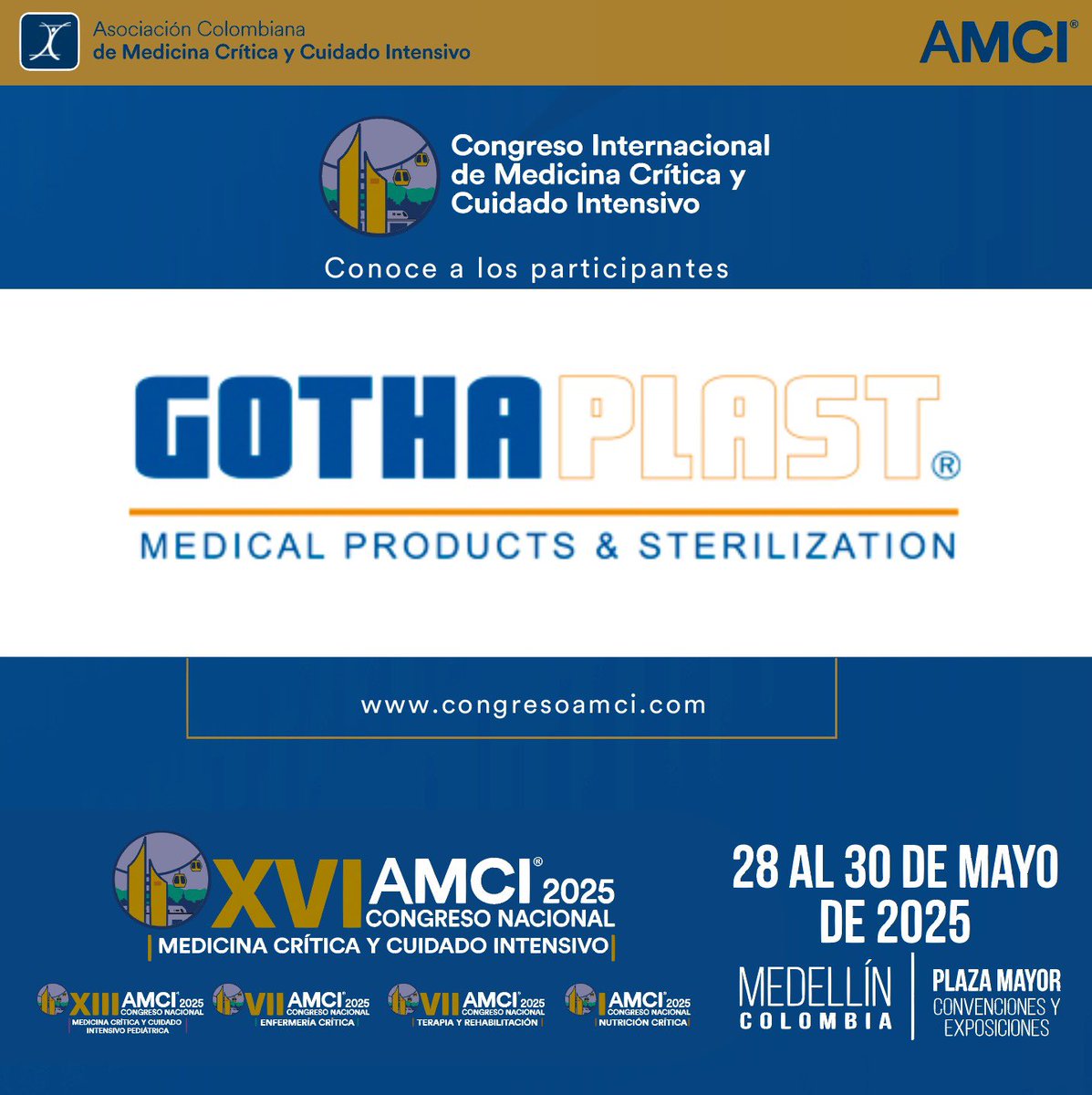 AMCI (@amci_colombia) on Twitter photo Les presentamos un nuevo participante de nuestro #CongresoAMCI 2025 - 28 al 30 de mayo en <a href="/plazamayormed/">Plaza Mayor Medellín</a> Laboratorios Gothaplast Inscríbete al evento multidisciplinar de #cuidadointensivo del año 🔗congresoamci.com Les presentamos un nuevo participante de nuestro #CongresoAMCI 2025 - 28 al 30 de mayo en <a href="/plazamayormed/">Plaza Mayor Medellín</a> Laboratorios Gothaplast Inscríbete al evento multidisciplinar de #cuidadointensivo del año 🔗congresoamci.com