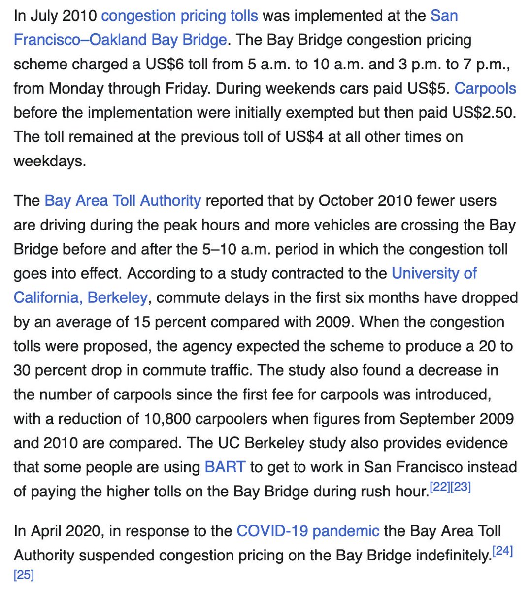 ns_whit's tweet image. The SF Bay Bridge successfully implemented congestion pricing in 2010, but it was suspended indefinitely "due to COVID"