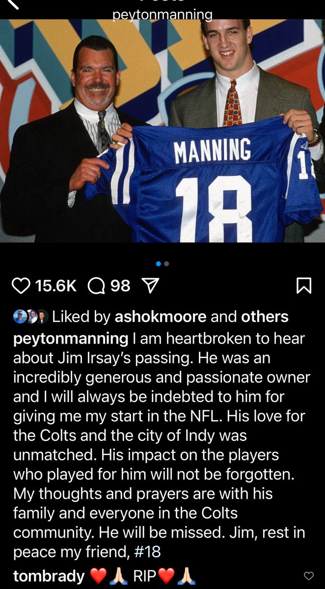 AdamSchefter's tweet image. Peyton Manning’s IG post on Jim Irsay: