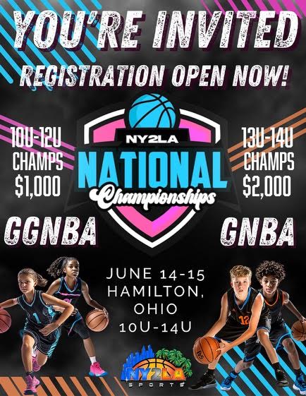 The biggest tournament of the summer is just weeks away...

🏆NY2LA National Championships🏆

📍Spooky Nook - Ohio
❔10U-14U boys &amp; girls
📅June 14-15
🏀20 Courts
📹Video &amp; media coverage
💵Prizes for championship teams

➡️➡️➡️basketball.exposureevents.com/232737/ny2la-n…
