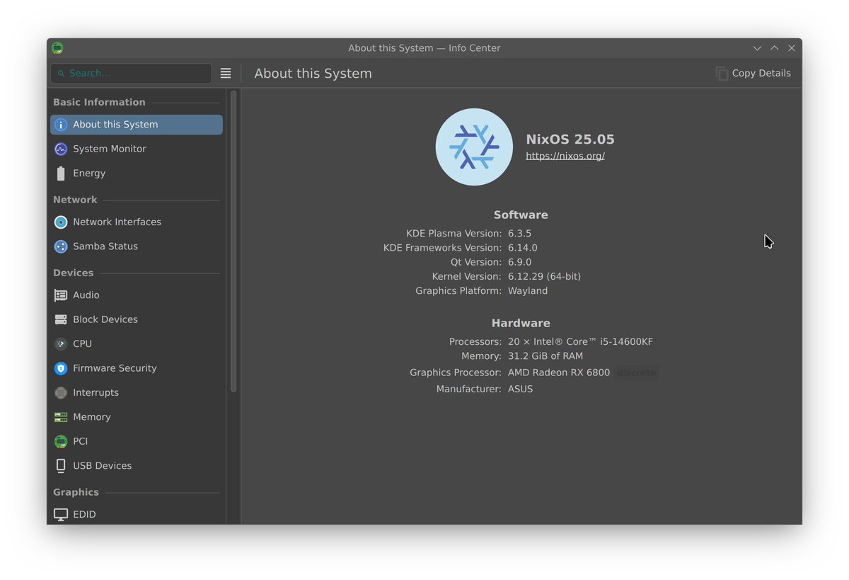 hemashushu's tweet image. nixos 版本更新到 25.05 了，新上车的小伙伴只需把软件包的 channel 更改为 25.05 然后更新包索引，最后 rebuild 系统重启就完成更新了。
```
sudo nix-channel --add nixos.org/channels/nixos… nixos
sudo nix-channel --update
sudo nixos-rebuild switch
```

#NixOS