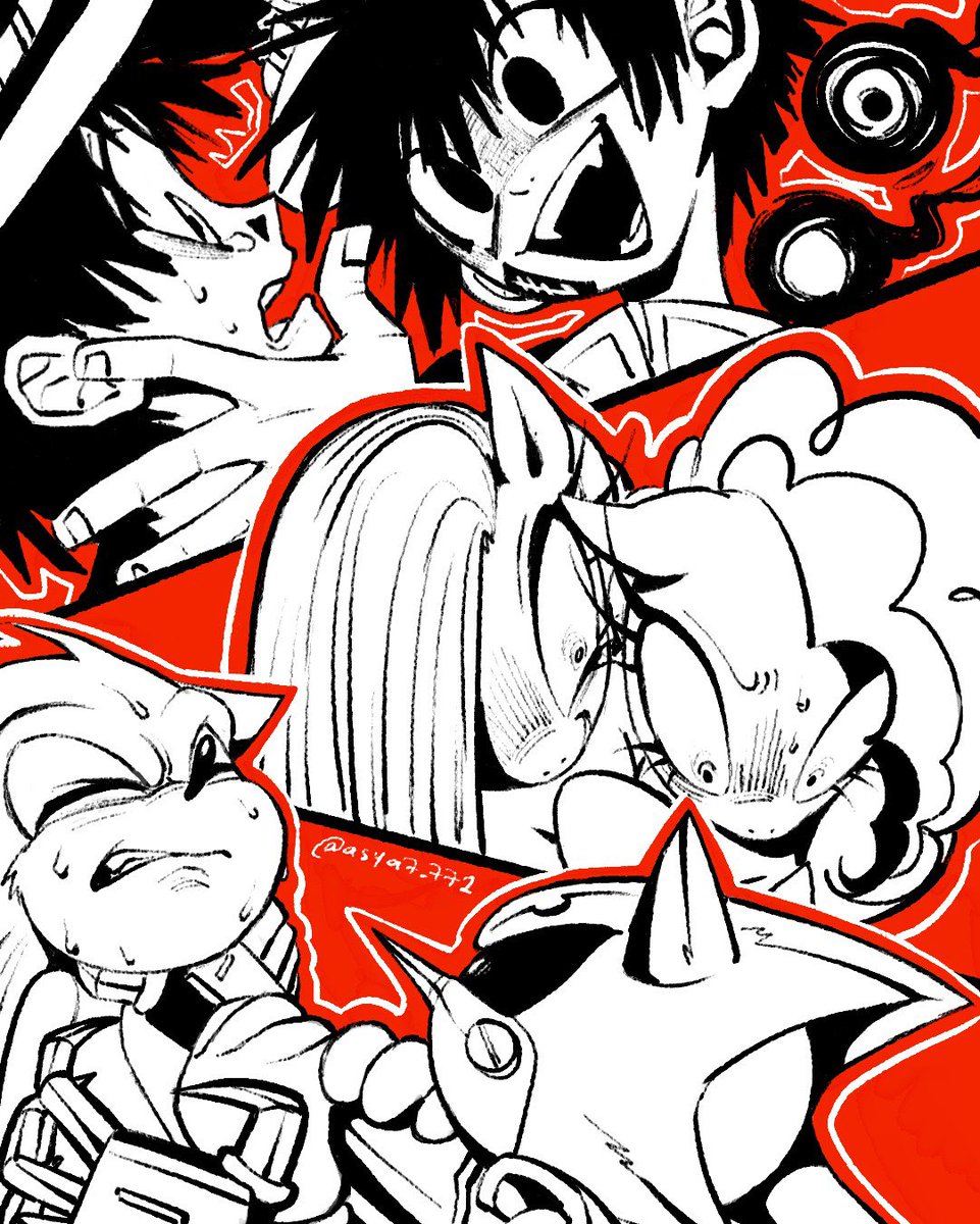 assiaallam58548's tweet image. “The other you”

Drew some characters with their own evil version.

#SonicTheHedgehog #mylittlepony #toiletboundhanakokun
