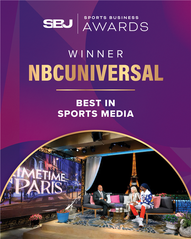 Sports Business Journal (@sbj) on Twitter photo <a href="/caa_sports/">CAA Sports</a> <a href="/ModeloUSA/">Modelo USA</a> <a href="/FSinHarlem/">FigureSkatingHarlem</a> <a href="/FOXSports/">FOX Sports</a> <a href="/PGATOUR/">PGA TOUR</a> <a href="/FanDuel/">FanDuel</a> <a href="/Octagon/">Octagon</a> Best in Sports Media: <a href="/NBCUniversal/">NBCUniversal</a> 📺
NBCUniversal made a big NBA comeback, set Olympic coverage records, and had its best year since 2016 with top Derby and Premier League ratings.
#SBJAwards <a href="/caa_sports/">CAA Sports</a> <a href="/ModeloUSA/">Modelo USA</a> <a href="/FSinHarlem/">FigureSkatingHarlem</a> <a href="/FOXSports/">FOX Sports</a> <a href="/PGATOUR/">PGA TOUR</a> <a href="/FanDuel/">FanDuel</a> <a href="/Octagon/">Octagon</a> Best in Sports Media: <a href="/NBCUniversal/">NBCUniversal</a> 📺
NBCUniversal made a big NBA comeback, set Olympic coverage records, and had its best year since 2016 with top Derby and Premier League ratings.
#SBJAwards