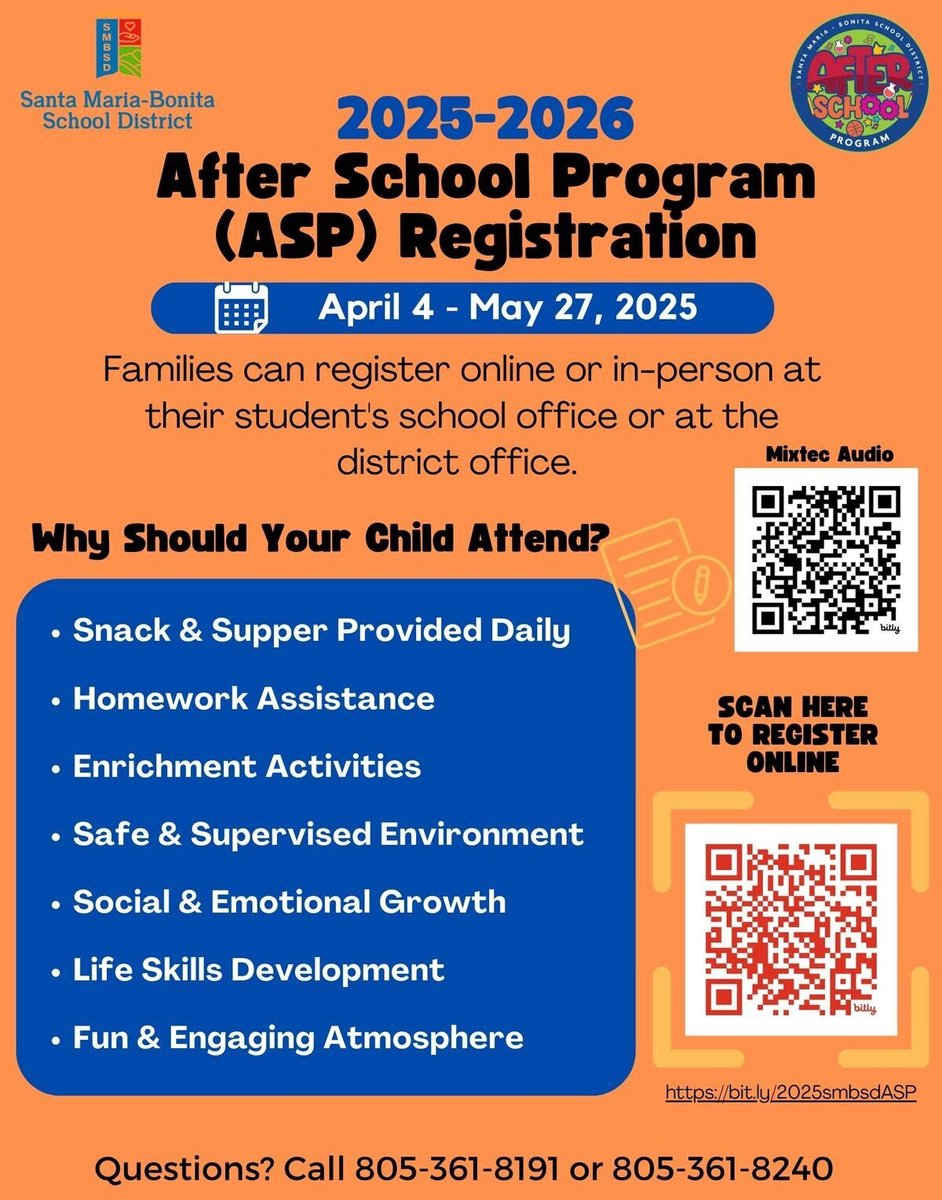 REMINDER: Sign up for ASP for 2025-26 - After School Program Information