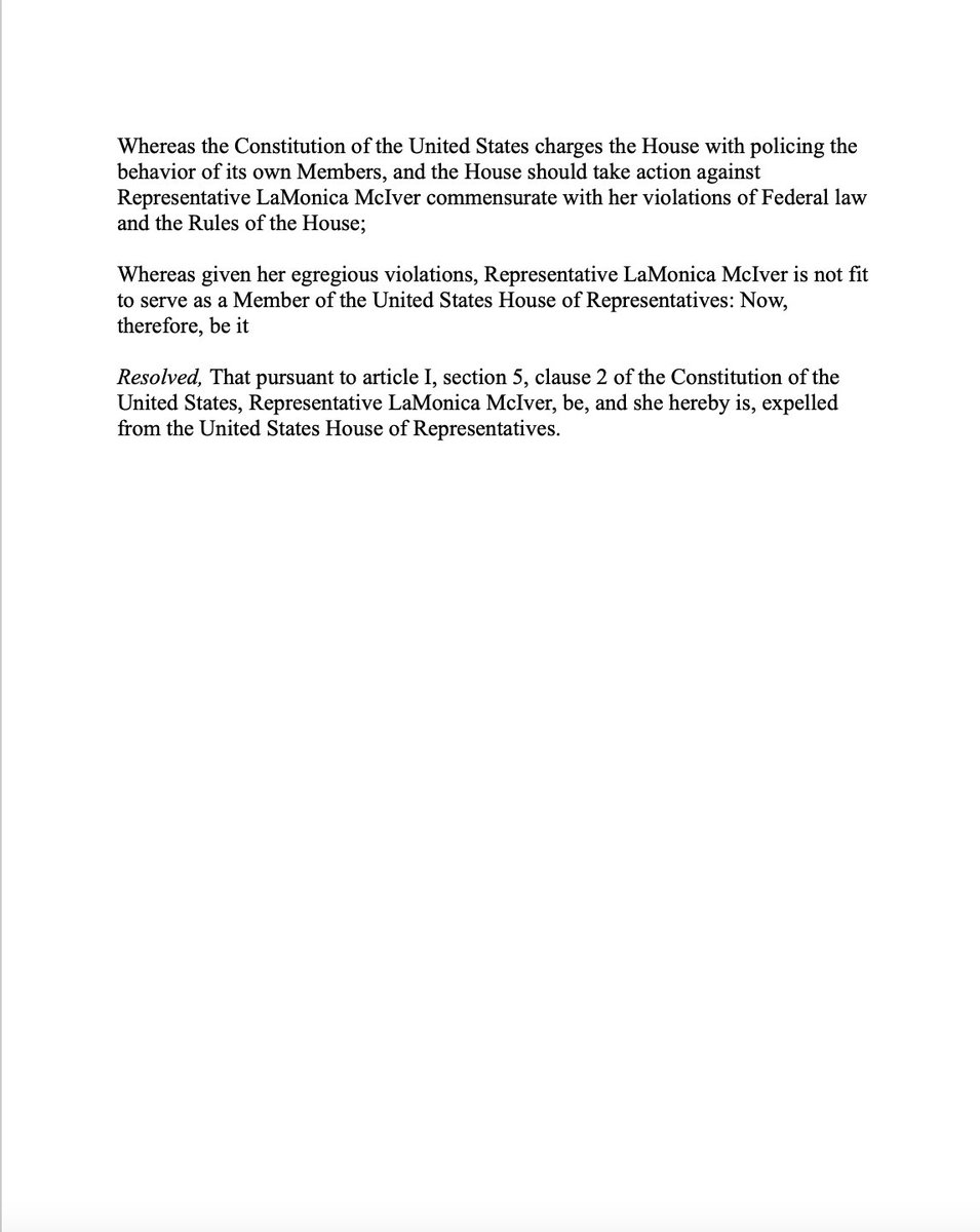 RepNancyMace's tweet image. 🚨 BREAKING: We just filed an Official Resolution to Expel Lamonica McIver from the U.S. House of Representatives.
📣 No one is above the law. Assault is a crime. The American people deserve better.