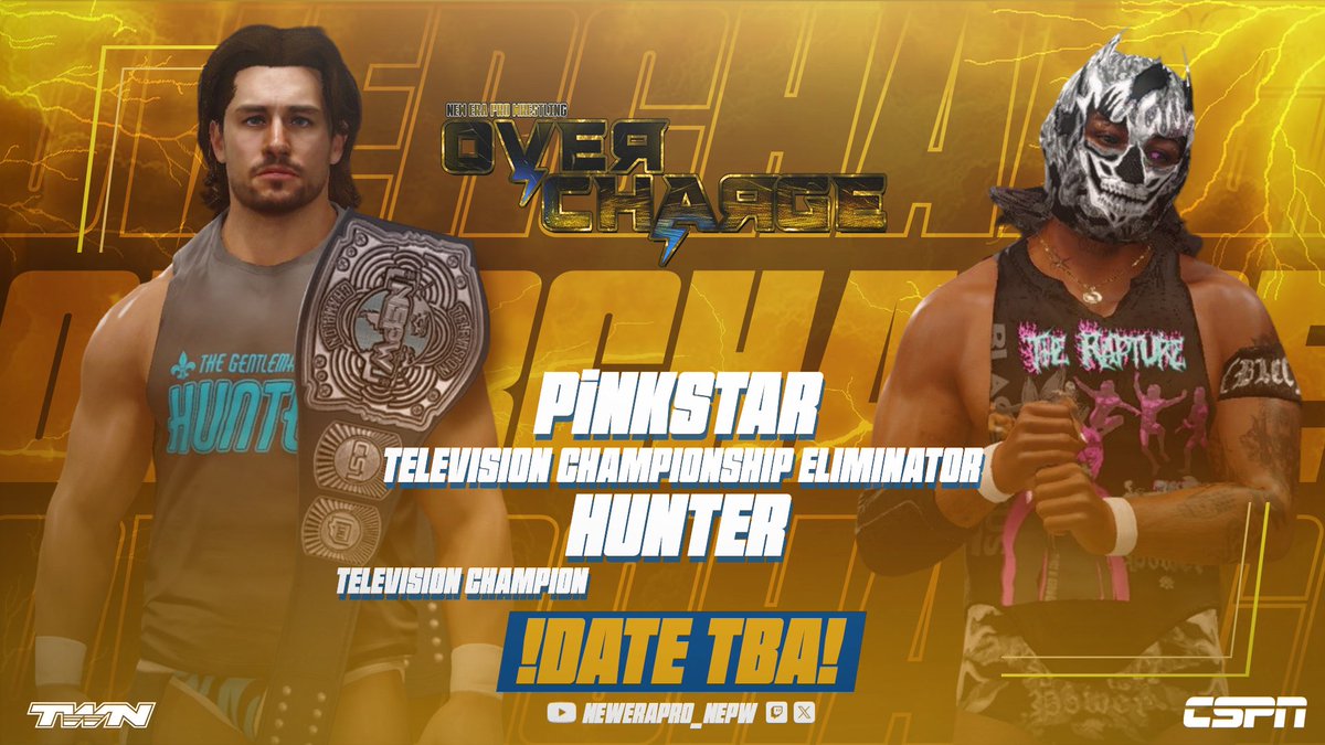 ⚡️NEPW OVERCHARGE live TOMORROW at 5:00pm EST⚡️
-
⛈️Castle VS ZK
⛈️Tora Troy VS Skaar | Title Elim. 
⛈️Fasha VS Marceaux 
⛈️Gemini VS Saint-Monet | Cruiserweight Elim. 
📌Hunter VS Pinkstar | TV Title 
🎙️Ali &amp; Adams SPEAK! 
+ MUCH MORE! 

Live TOMORROW at: twitch.tv/NewEraPro_NEPW