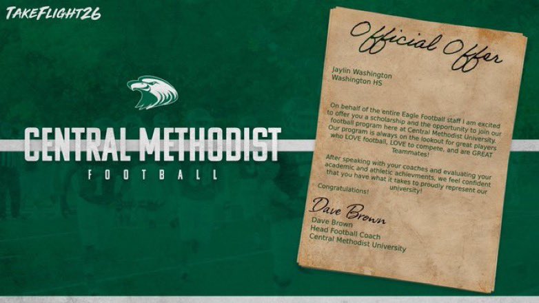 Jaylin Washington (@jaylinw23) on Twitter photo #AGTG Very Blessed too receive my 3rd offer from Central Methodist University <a href="/TheGodfather_O/">Coach Jesse Ornelas Sr.</a> <a href="/HCCamSmith/">Cam Smith</a> <a href="/WashHouseFB/">Washington High School FB๐</a> ๐๐พ๐๐พ๐๐พ #AGTG Very Blessed too receive my 3rd offer from Central Methodist University <a href="/TheGodfather_O/">Coach Jesse Ornelas Sr.</a> <a href="/HCCamSmith/">Cam Smith</a> <a href="/WashHouseFB/">Washington High School FB๐</a> ๐๐พ๐๐พ๐๐พ