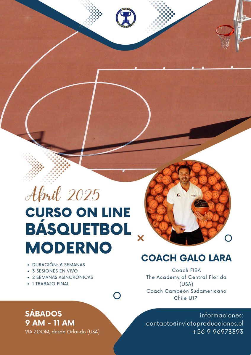 CURSO DE BÁSQUETBOL MODERNO, ABRIL DE 2025

DIRIGIDO A: Entrenadores de Básquetbol, Profesores de Educación Física, Licenciados en Actividad Física, Técnicos Deportivos y estudiantes de carreras afines.

OJETIVO GENERAL: Actualizar los conocimientos y la metodología del básquet
