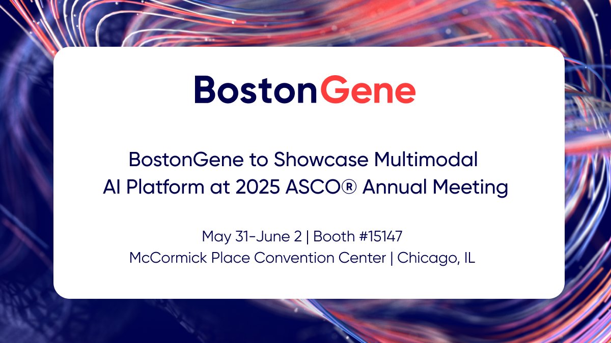 BostonGeneCorp (@bostongenecorp) on Twitter photo Meet with us at #ASCO25!
BostonGene will showcase how our multimodal AI platform is accelerating oncology drug development—from biomarker discovery to patient stratification and smarter trial design.
Email events@bostongene.com to schedule a meeting during #ASCO25! Meet with us at #ASCO25!
BostonGene will showcase how our multimodal AI platform is accelerating oncology drug development—from biomarker discovery to patient stratification and smarter trial design.
Email events@bostongene.com to schedule a meeting during #ASCO25!