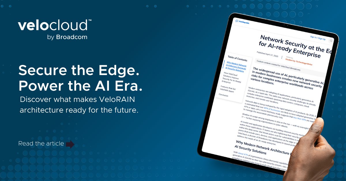 Read this Tech Republic article and learn how Velocloud's SASE &amp; SD-WAN solutions bring networking and security into a unified architecture, ideal for AI-ready infrastructures. techrepublic.com/article/networ…