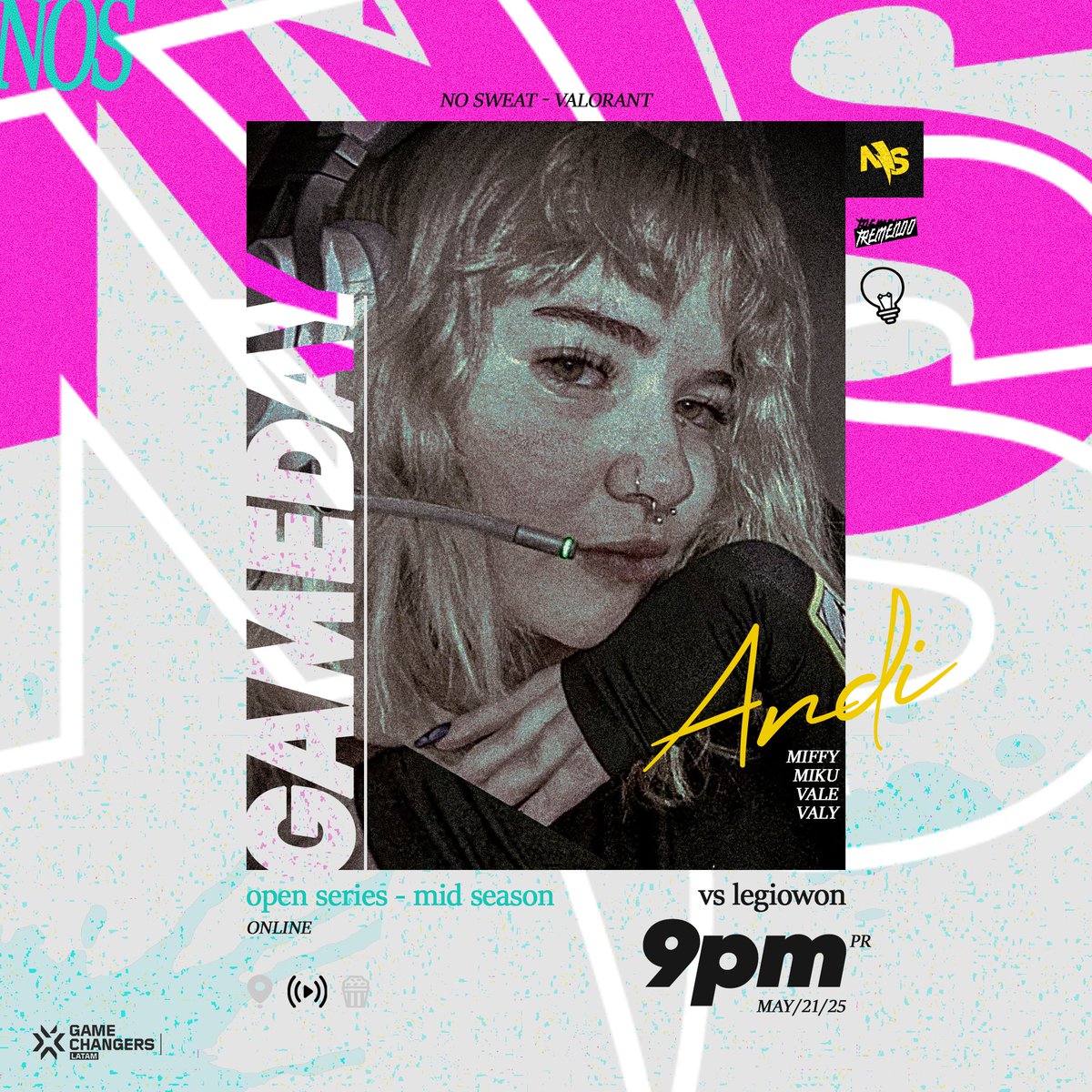 Arrancando el Mid Season con portada buff pa' andi😌⚡🌺 #VCTGameChangers #LasNenas 

7PM🇲🇽🇨🇷🇸🇻 | 8PM🇨🇴 | 9PM🇵🇷🇺🇸🇩🇴🇻🇪
Watch party con el boss en nuestro canal 🥳 
twitch.tv/nosweatgg