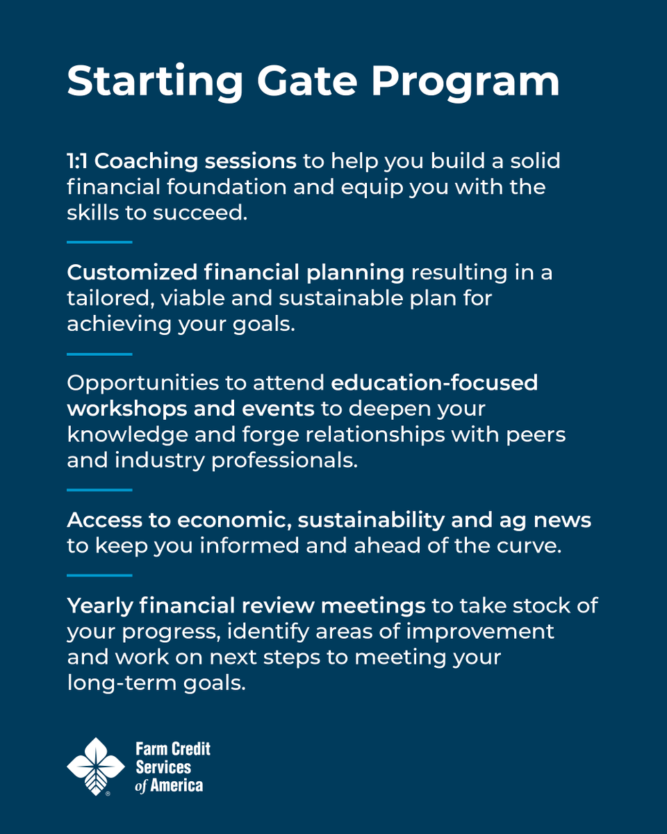 Supporting the next generation of agriculture is integral to who we are. That's why we offer the Starting Gate program – a complimentary initiative designed to empower and develop the future of agriculture.

Participants work with FCSAmerica professionals to build skills in