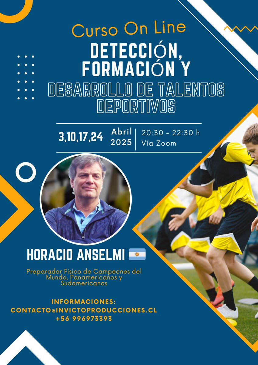 CURSO ON LINE: DETECCIÓN, FORMACIÓN Y DESARROLLO DE TALENTOS DEPORTIVOS, ABRIL DE 2025

DIRIGIDO A: Profesores/as de Educación Física, Licenciados/as en Actividad Física, Nutricionistas, Médicos, Kinesiólogos/as, Entrenadores/as, Técnicos Deportivos, Preparadores/as Físicos