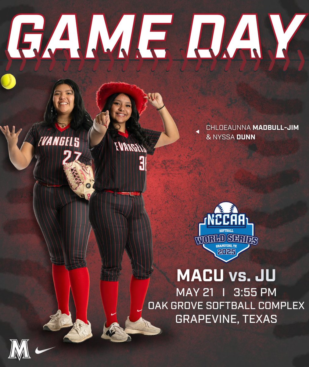 MACUAthletics (@macuathletics) on Twitter photo SB: IT'S ON! <a href="/MACUsoftball/">MACU Softball</a> will be battling for its second NCCAA Championship as MACU takes on top seed Jessup in the first of two title games!
🆚: <a href="/JessupAthletics/">Jessup Athletics</a>
⏰: 3:55 pm
📍: Grapevine, Texas
📺: tinyurl.com/yzhwu9f7
📊: tinyurl.com/2uhz9yet
🔴⚫️: #MACUProud SB: IT'S ON! <a href="/MACUsoftball/">MACU Softball</a> will be battling for its second NCCAA Championship as MACU takes on top seed Jessup in the first of two title games!
🆚: <a href="/JessupAthletics/">Jessup Athletics</a>
⏰: 3:55 pm
📍: Grapevine, Texas
📺: tinyurl.com/yzhwu9f7
📊: tinyurl.com/2uhz9yet
🔴⚫️: #MACUProud