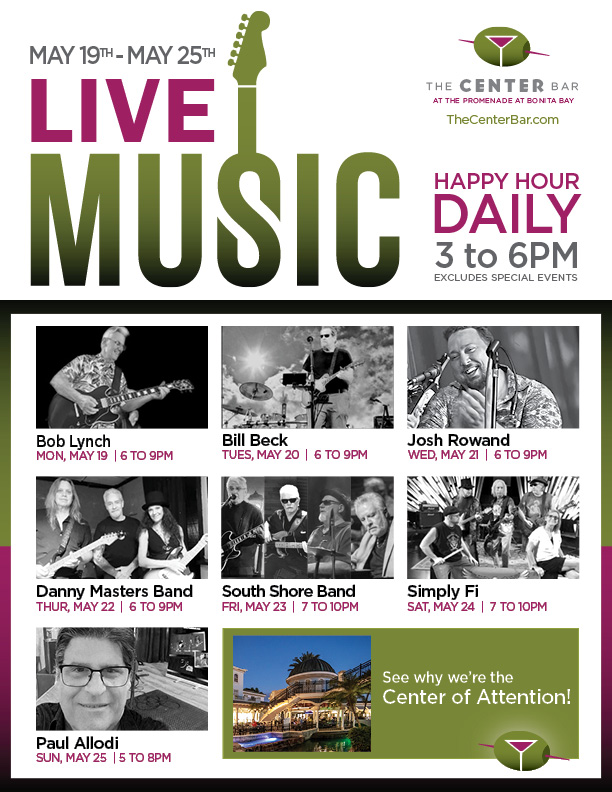 🎶 Your Week Just Got Better – Live Music is ON at The Center Bar! 🎶
Join us under the palms for great tunes, cool drinks, and good company all week long.