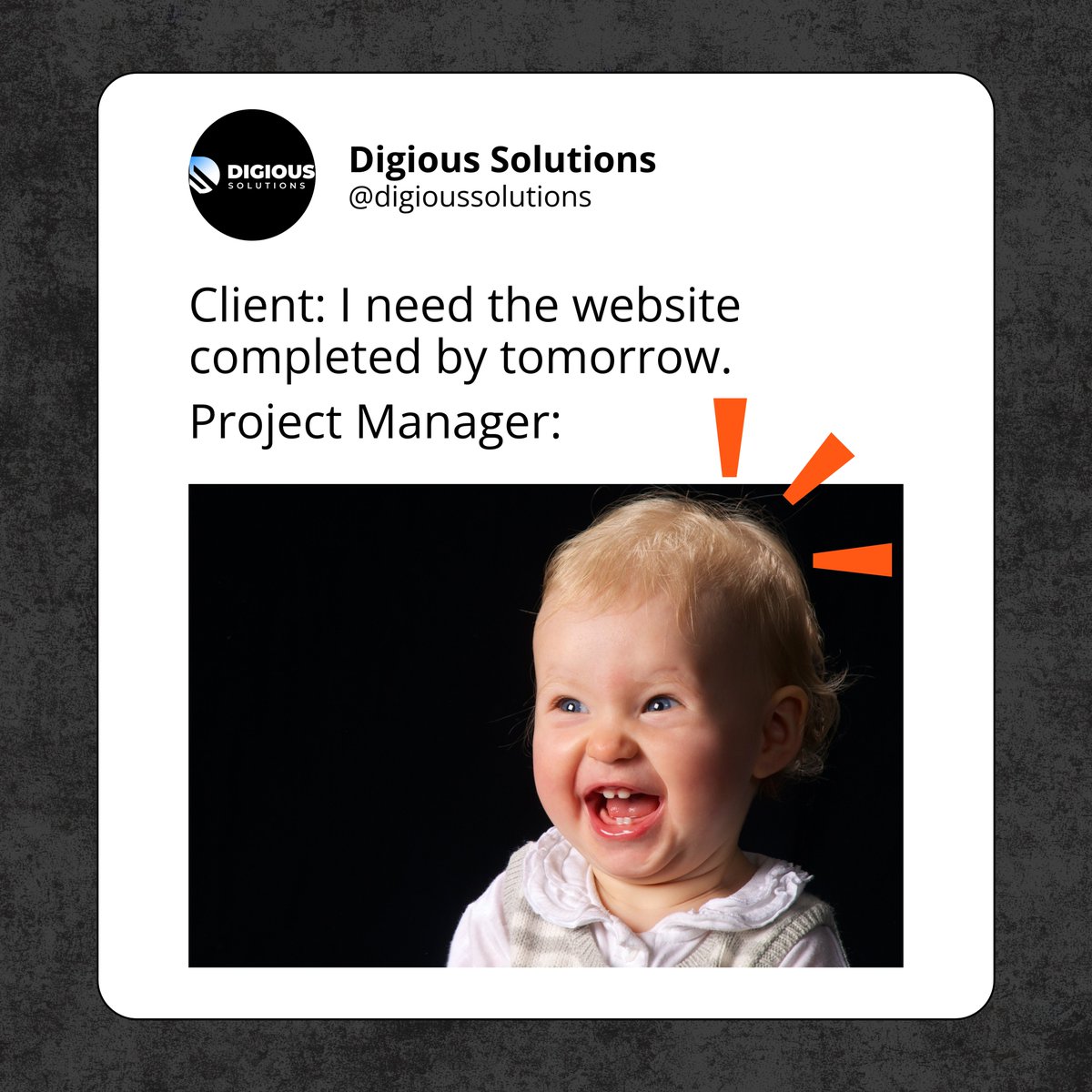 DigiousTweets's tweet image. 😂 *When the client says, &quot;I need the website completed by tomorrow,&quot; and I&apos;m over here smiling and laughing like I’ve got a magic wand! 

#wearedigious #digioussolutions  #TechLife #technology #technewsdaily #DeveloperStruggles #SendHelp