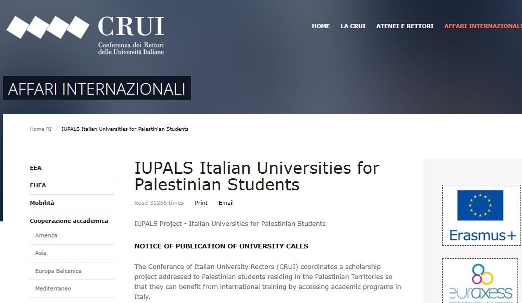 PalAST (@palestineast) on Twitter photo The Conf. of Italian University Rectors #CRUI coordinates #97_scholarships distributed among #35_participating_universitiesaddressed to #Palestinian_students
list of Unis crui.it/documenti/54/N…
👇
crui.it/home-ri/iupals…
palast.ps/en/news/iupals…
<a href="/ItalyMFA/">Farnesina 🇮🇹</a> <a href="/mur_gov_/">Ministero dell'Università e della Ricerca</a> <a href="/ItalyinJlem/">Italy in Jerusalem</a> The Conf. of Italian University Rectors #CRUI coordinates #97_scholarships distributed among #35_participating_universitiesaddressed to #Palestinian_students
list of Unis crui.it/documenti/54/N…
👇
crui.it/home-ri/iupals…
palast.ps/en/news/iupals…
<a href="/ItalyMFA/">Farnesina 🇮🇹</a> <a href="/mur_gov_/">Ministero dell'Università e della Ricerca</a> <a href="/ItalyinJlem/">Italy in Jerusalem</a>