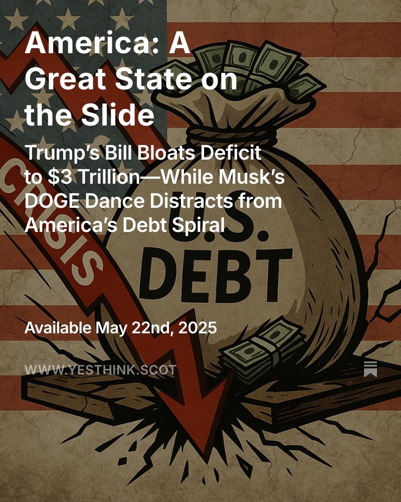 Another Yessay out tomorrow on the looming USA debt crises. Subscribe to YesThink to read free! Link 🔗 in first comment.
