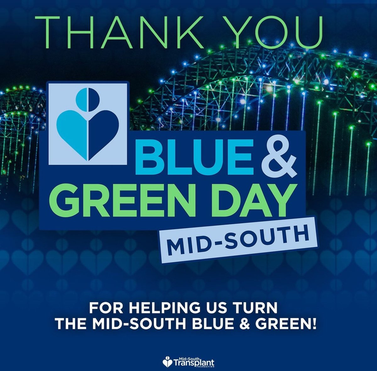 Thank you to everyone participating in this year’s Blue &amp; Green Day celebrations. Both individuals and businesses/organizations. Your support was heard and seen all over the Mid-South area, and we thank each of you!