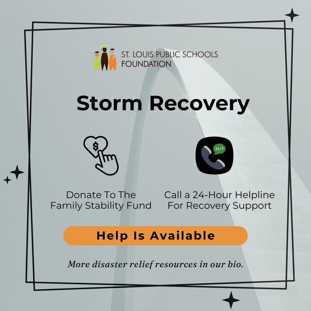 StlEdFund's tweet image. As our community recovers from the 5/16 tornado, we remain committed to the health, wellness &amp;amp; safety of SLPS students, educators &amp;amp; families. The #FamilyStabilityFund is positioning us to better support those impacted—help us help them: tinyurl.com/4tbeykp8

#SLPSFoundation