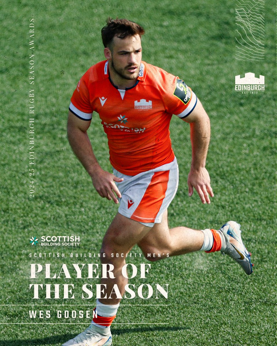 An outstanding season from Goose! 🏆

Wes Goosen is named Scottish Building Society Player of the Season after an incredible year for Edinburgh Rugby! 🏰