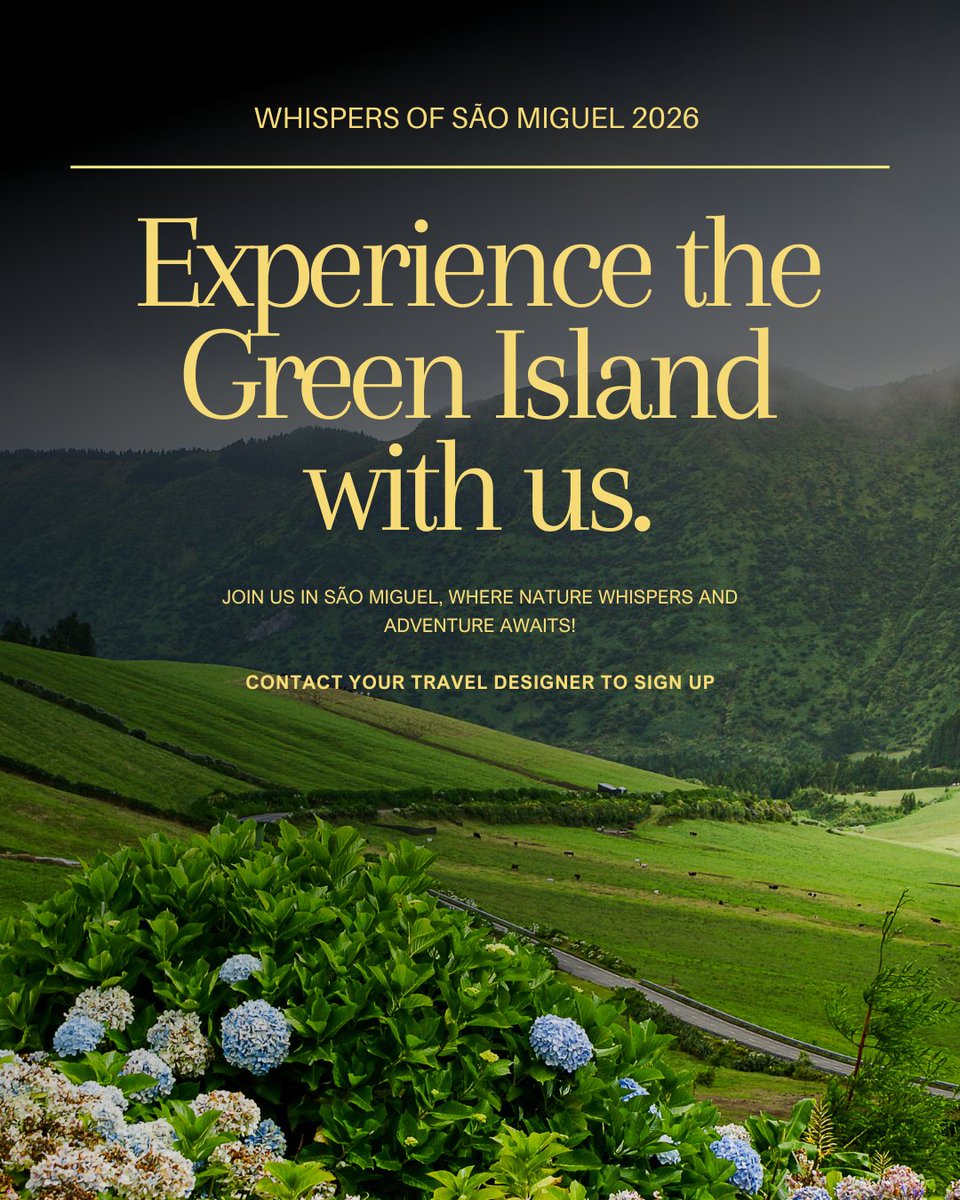 🌿Join us in São Miguel, where nature whispers and adventure awaits!🌋 
From volcanic lakes to lush valleys, soak in the magic of the Azores on this unforgettable island escape.

-6 nights, guided tours, authentic meals, and optional whale watching &amp; wine tasting adventures! 🐋🍷