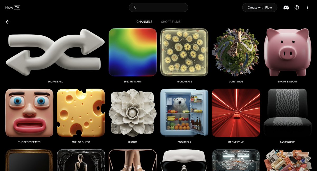 New binge found. 
labs.google/flow/tv/channe…
<a href="/GoogleDeepMind/">Google DeepMind</a> <a href="/GoogleAI/">Google AI</a>