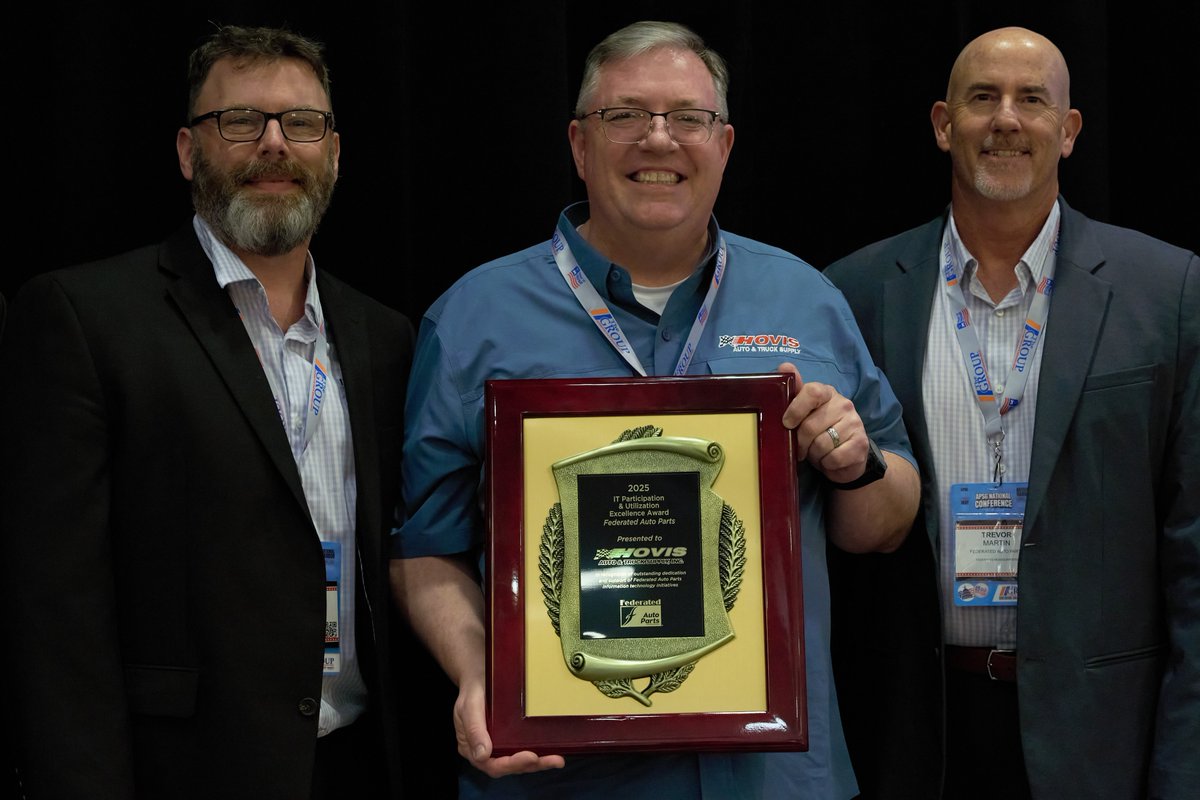 Federated Auto Parts (@federatedap) on Twitter photo IT Participation and Utilization Award
Hovis Auto & Truck Supply of Mercer, Pennsylvania was named the inaugural honoree of the Federated IT Participation and Utilization Award for its outstanding leadership, adoption and use of technology in its operations.
<a href="/HovisAutoSupply/">Hovis Auto Supply</a> IT Participation and Utilization Award
Hovis Auto & Truck Supply of Mercer, Pennsylvania was named the inaugural honoree of the Federated IT Participation and Utilization Award for its outstanding leadership, adoption and use of technology in its operations.
<a href="/HovisAutoSupply/">Hovis Auto Supply</a>