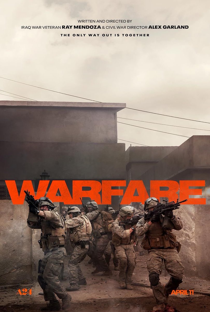 #Warfare nous embarque en immersion au cœur d’une opération militaire avec un réalisme brillant et une tension permanente.

Un joli casting vient donner du corps à des personnages assez random qui comme le fond du film n’est pas la priorité. 

Un film/docu vraiment bien réalisé.