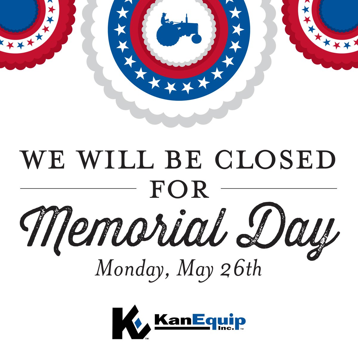 This Memorial Day, we honor the heroes who gave their lives in service to our country. 🇺🇸
KanEquip, Garden City will be open 7:30 AM–1:00 PM on Monday, May 26.
If something comes up unexpectedly, call and press 1 for parts, 2 for service.
📞 bit.ly/KELocations