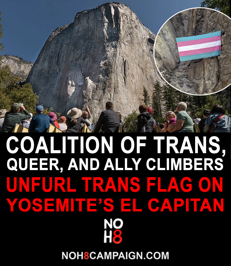 "Let this flag fly higher than hate" Trans is Natural — a coalition of trans, queer, and ally climbers — unfurled the trans pride flag on Yosemite's iconic El Capitan rock formation in an act of solidarity and resistance, following the removal of references to transgender and