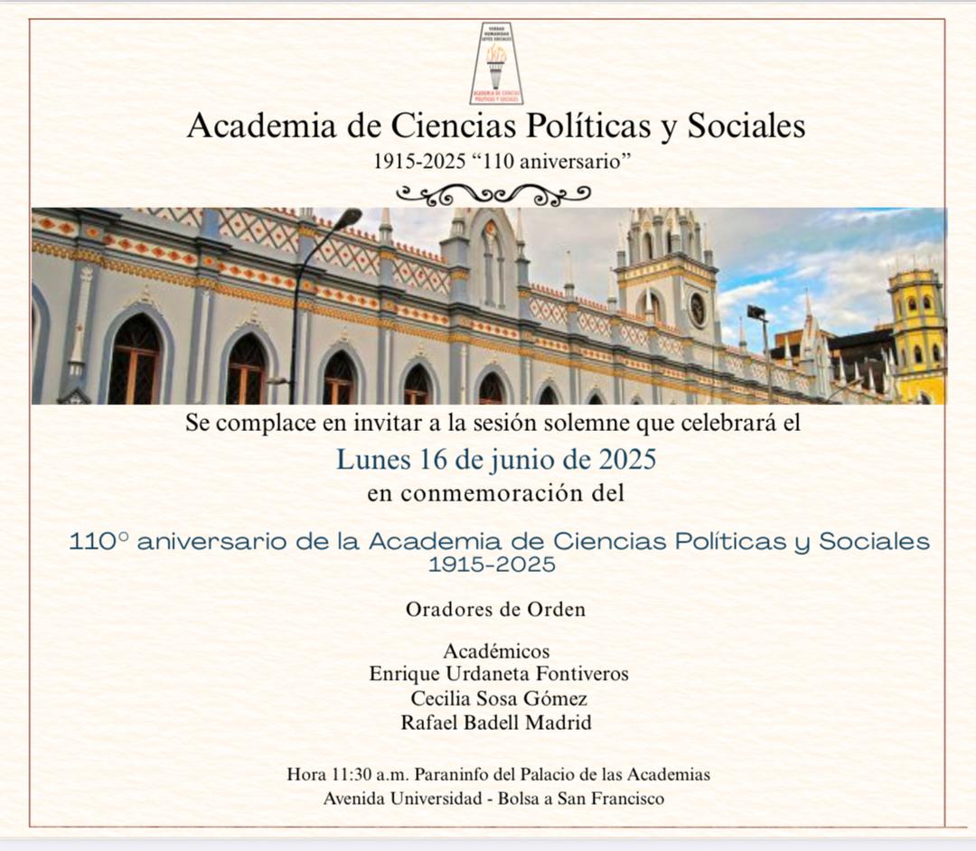 Próxima sesión solemne con ocasión de los 110 años de <a href="/acienpol/">Academia de Ciencias Políticas y Sociales</a>.
