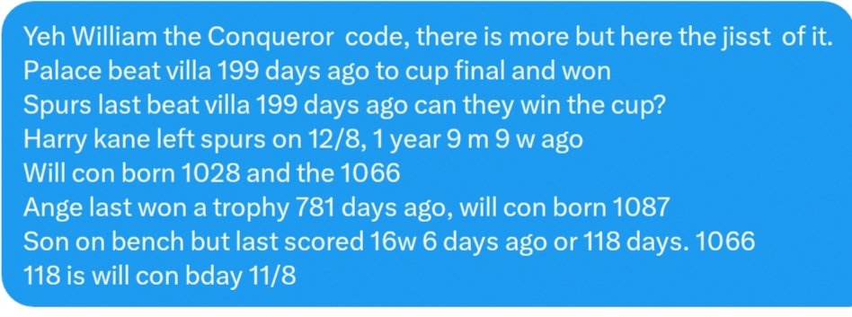 Spurs win in William the Conqueror Ritual 💰✔✋
Ange last won a trophy 781 days ago.
Will Con died in 1087 😭😭😭