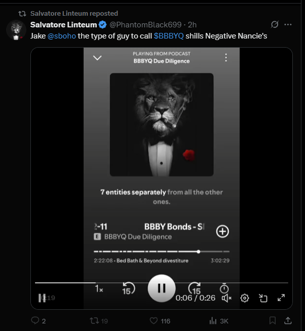 In this Space <a href="/sboho/">jake2b</a> and <a href="/PhantomBlack699/">Salvatore Linteum</a>
wonder how the $BBBYQ plan admin got all that money from a bankrupt estate with no assets. They don't ask it on their feed because they know the answers and don't want you to know they know. The PA has spelled it out. (reposted for typos)