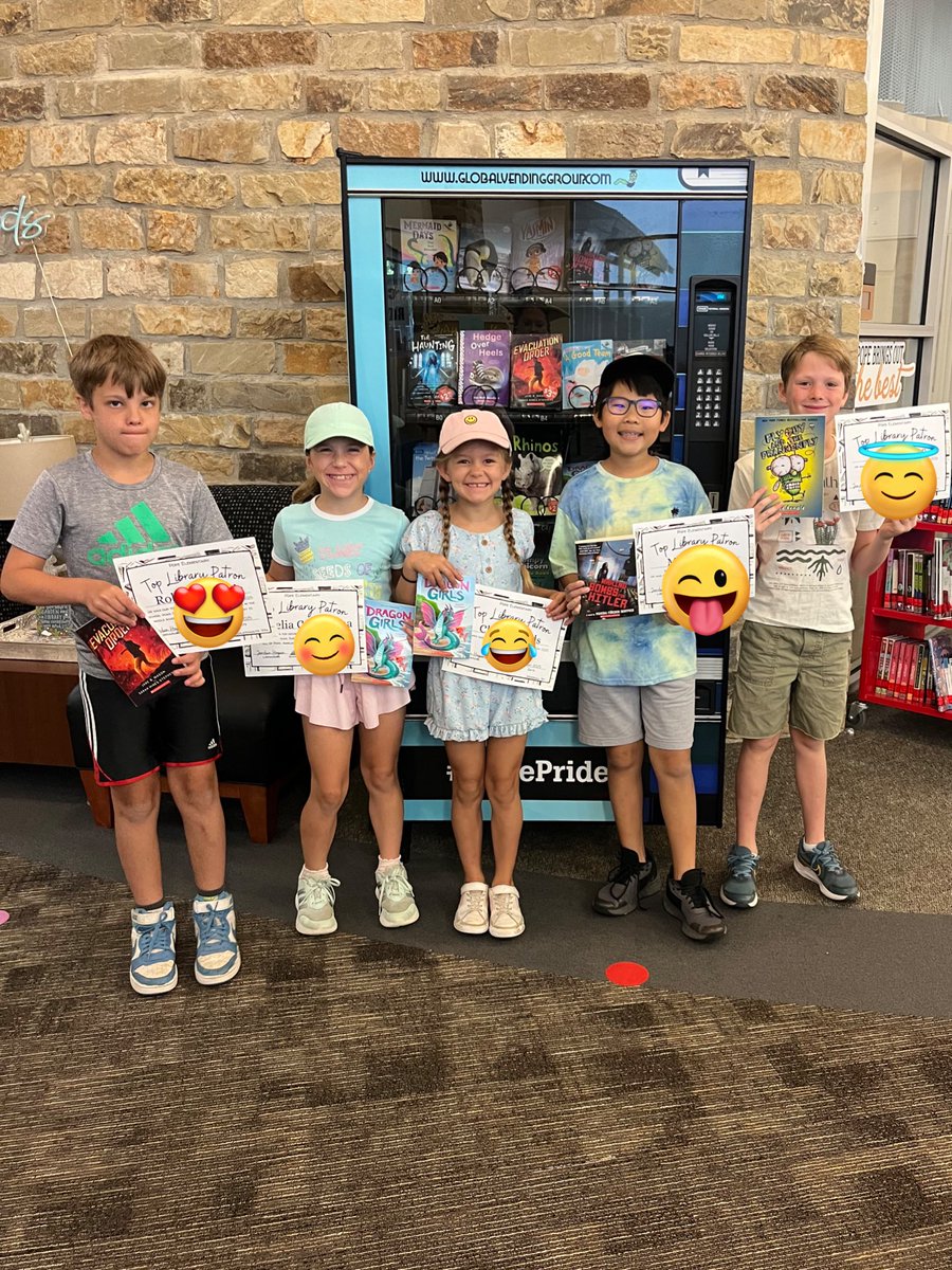 Our top library patrons for the year! These friends made a trip to the vending machine today to celebrate their love of reading. I’m so proud of y’all! #thehappiestlibraryonearth <a href="/CyFairLibraries/">CyFairLibraries</a>