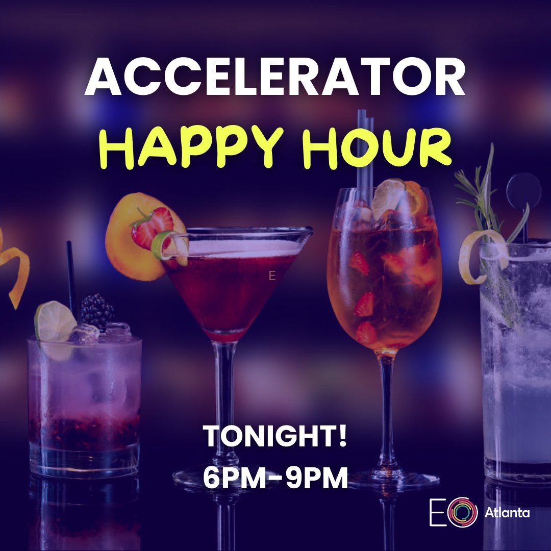 Accelerators! Reminder about our happy hour tonight from 6-9PM. 

Join us for an exclusive EO Accelerator Happy Hour—a relaxed, high-energy gathering where ambitious entrepreneurs connect, share experiences, and learn how EO can help you scale faster and smarter.