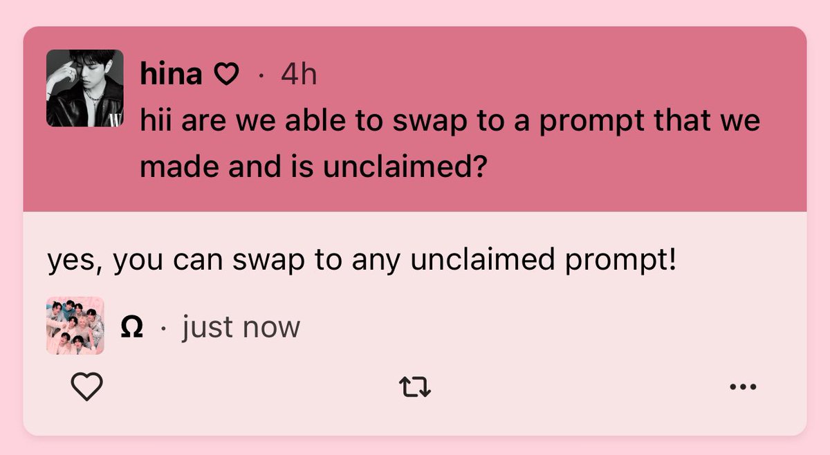 hii are we able to swap to a prompt that we made and is unclaimed? — yes, you can swap to any unclaimed prompt!  neospring.org/+r/18368842830…