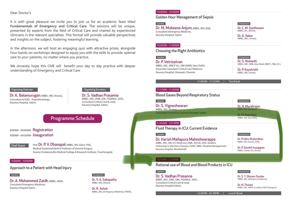 Honored to speak on “Fluid Therapy in ICU: Current Evidence” at the Fundamentals of Critical Care &amp; Emergency CME by Kauvery Hospital, Salem — 25th May 2025.
Join us for expert talks, hands-on workshops &amp; clinical insights!

#ICU #FluidTherapy #CriticalCare #KauveryHospital #CME