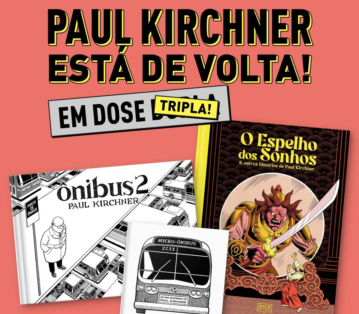 riscoeditora's tweet photo. Paul Kirchner está de volta com Ônibus 2 + O Espelho dos Sonhos! Garanta já sua edição exclusiva na pré-venda, com bookplate limitado e quadrinho exclusivo: Micro-Ônibus! 
Não perca! https://t.co/gehPOeYoyP https://t.co/XfGJ9whuKa