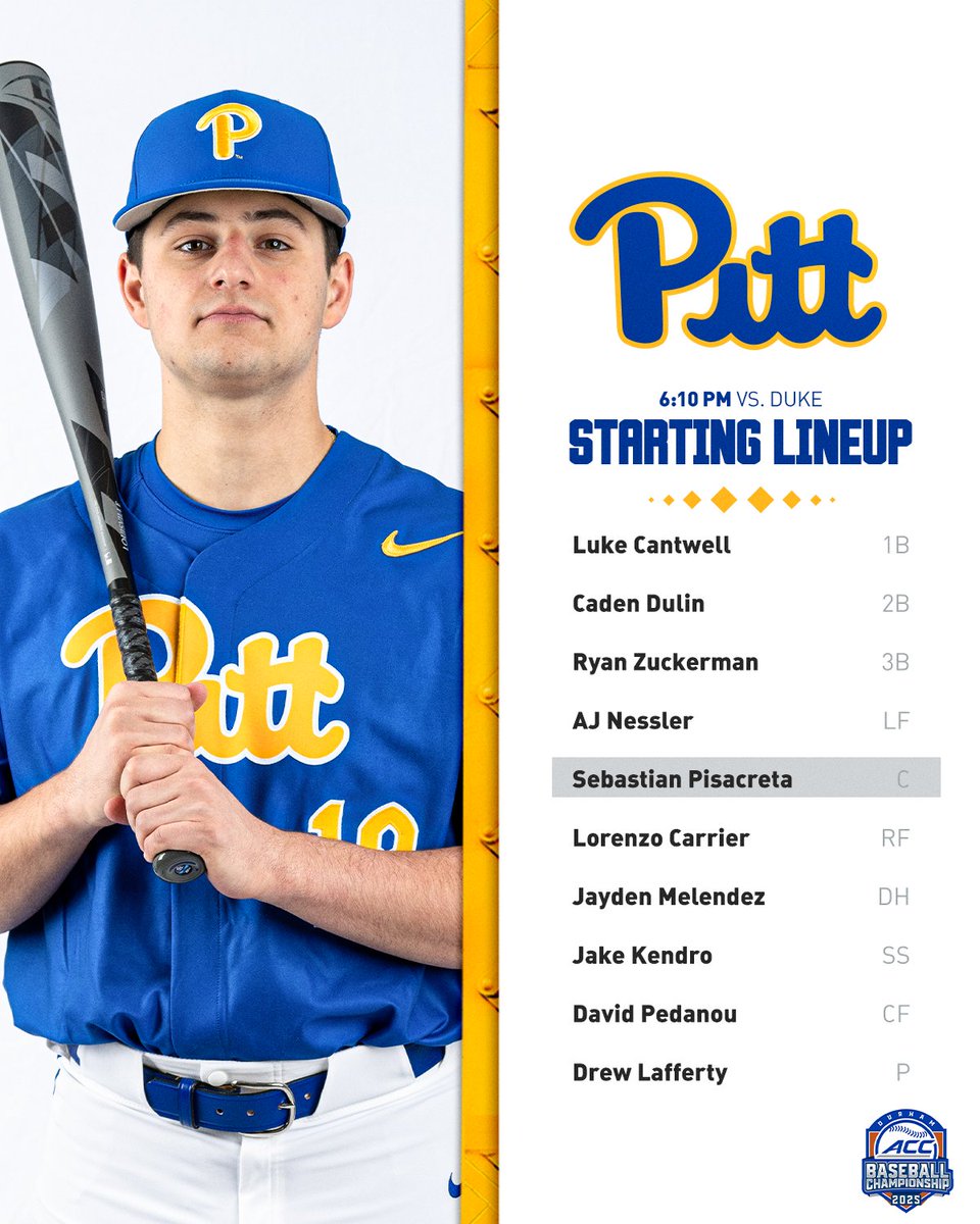 Pitt Baseball (@pitt_base) on Twitter photo Lineup no. 55 ✍️✍️
📺 <a href="/accnetwork/">ACC Network</a>
📊 bit.ly/4k8njVl
Tonight's first pitch will now be at 6:10 PM.
#H2P » #ChargeOn Lineup no. 55 ✍️✍️
📺 <a href="/accnetwork/">ACC Network</a>
📊 bit.ly/4k8njVl
Tonight's first pitch will now be at 6:10 PM.
#H2P » #ChargeOn