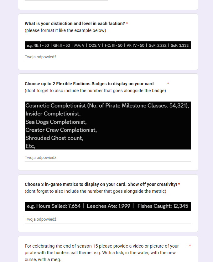 Wermux's tweet photo. I am beyond sad that once again theft is a way to go for Sea of Thieves art community.

This isn't inspiration, those are some stolen custom made assets by Paris. 
Flexible badges assets that were made for @Completionists_  community.
Moreover the google form is using straight out copy pasted messages from Completionist discord. 

There isn't any creativity in theft.
If you want to get inspired by artist and want to use his work ASK first.

https://t.co/axC699hcev