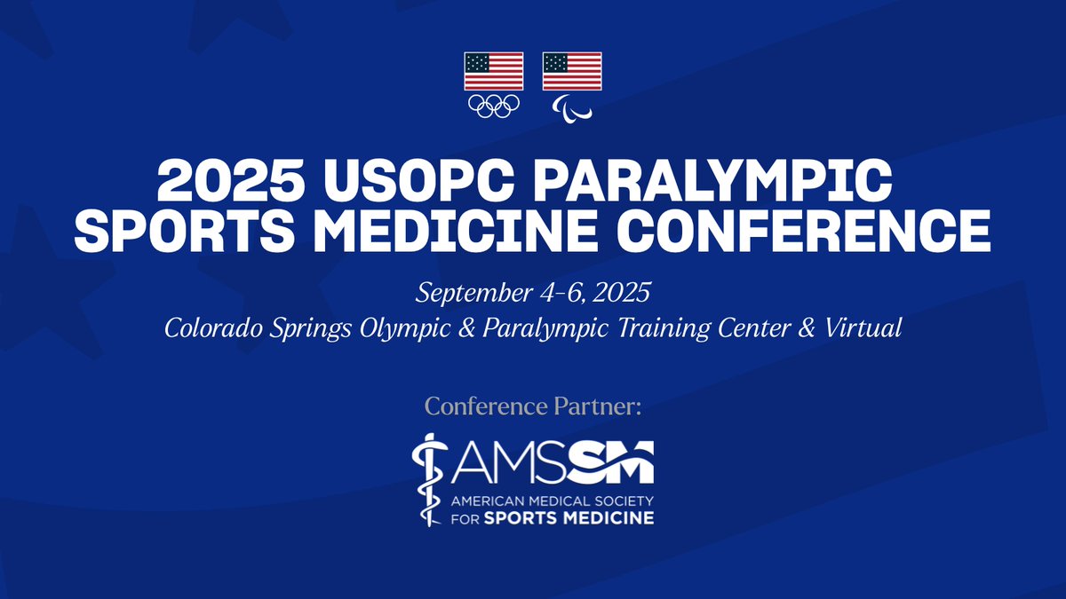 AMSSM (@theamssm) on Twitter photo AMSSM is proud to be a conference partner for the inaugural 2025 <a href="/USOPC_News/">USOPC News</a> Paralympic Sports Medicine Conference, a unique multi-disciplinary event dedicated to Paralympic athlete care.
Registration is LIVE!
πgo.teamusa.org/registerparasmc
#ParaSportsMed2025 AMSSM is proud to be a conference partner for the inaugural 2025 <a href="/USOPC_News/">USOPC News</a> Paralympic Sports Medicine Conference, a unique multi-disciplinary event dedicated to Paralympic athlete care.
Registration is LIVE!
πgo.teamusa.org/registerparasmc
#ParaSportsMed2025