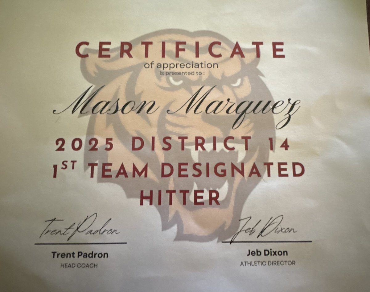 mason_marquez's tweet photo. 1st Team DH ⚾️🐅 #TPW #Freshman https://t.co/sWy5YTQZ0f