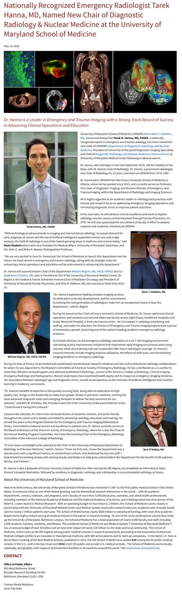 Clinical Imaging (@ci_journal) on Twitter photo 🎉 Congratulations to Dr. Hanna, the next Chair of Radiology at the University of Maryland School of Medicine! Thank you for your outstanding years of service as an Emergency Radiology Subject Editor for Clinical Imaging. Wishing you continued success!
<a href="/ER_Rad_Hanna/">Tarek Hanna, MD</a> #MedEd 🎉 Congratulations to Dr. Hanna, the next Chair of Radiology at the University of Maryland School of Medicine! Thank you for your outstanding years of service as an Emergency Radiology Subject Editor for Clinical Imaging. Wishing you continued success!
<a href="/ER_Rad_Hanna/">Tarek Hanna, MD</a> #MedEd