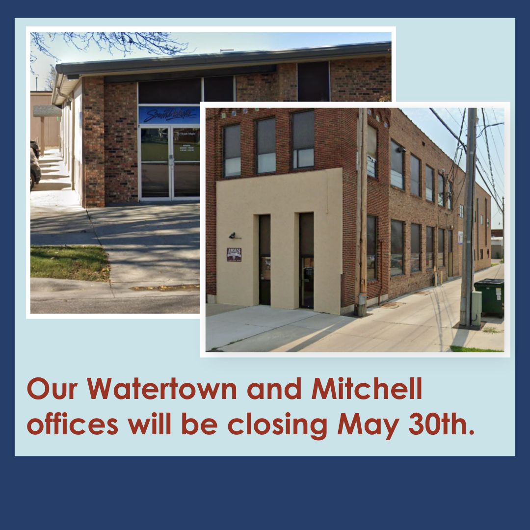 DOR field offices in Watertown, SD, and Mitchell, SD, will be closing, effective May 30, 2025. The public is encouraged to access DOR’s convenient online services available on our website at dor.sd.gov or contact our team at 800-829-9188.